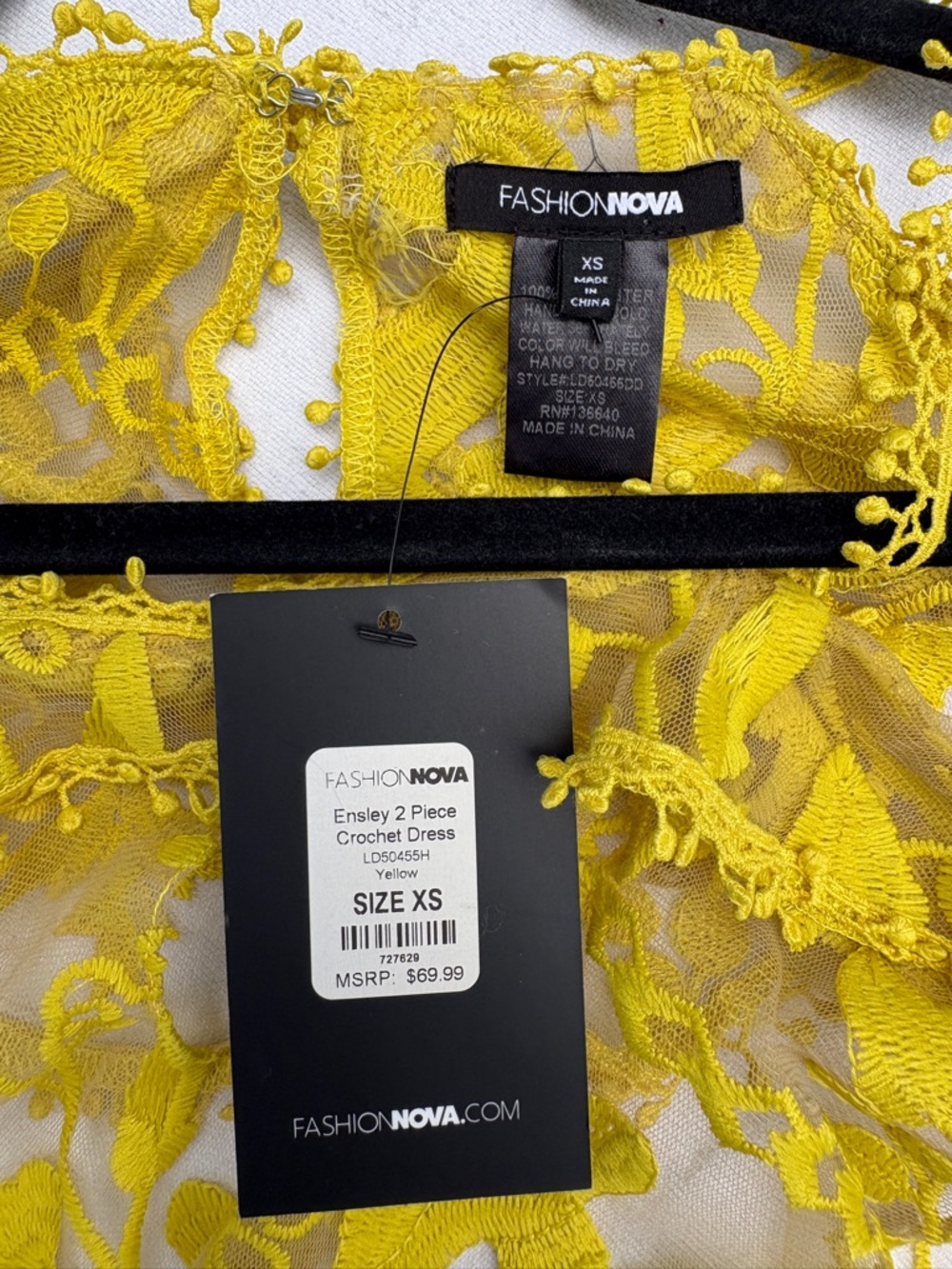 WFashion Nova Yellow Lace Off-Shoulder Crop Top Sz XS - Picture 8 of 15